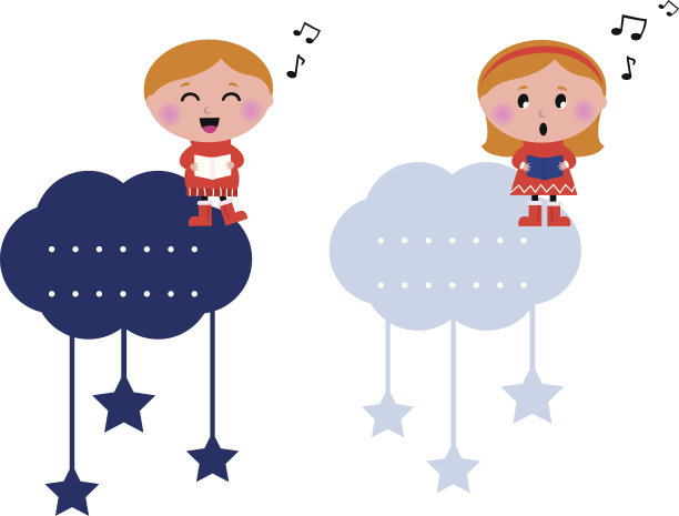 唱着圣诞歌的孩子们被孤立在白色的标签上图片下载