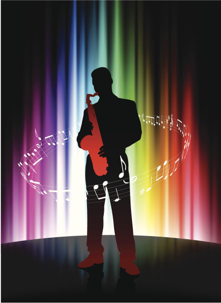 现场萨克斯在彩虹频谱背景图片下载