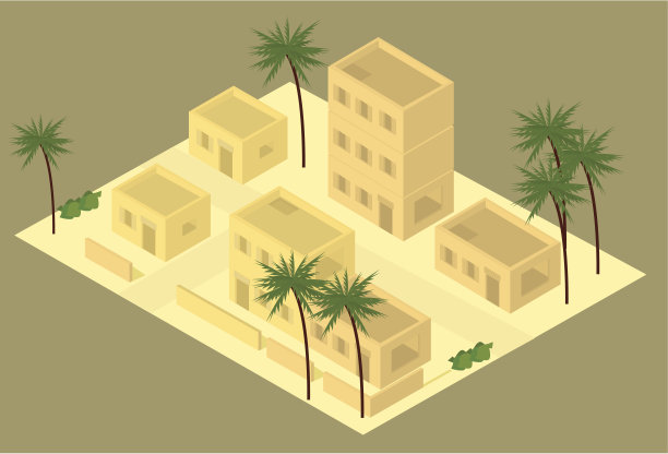 等距沙漠建筑插图图片下载
