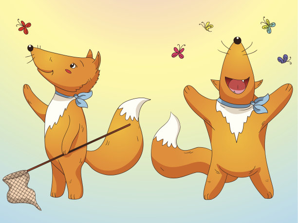 两个夏天狐狸素材图片