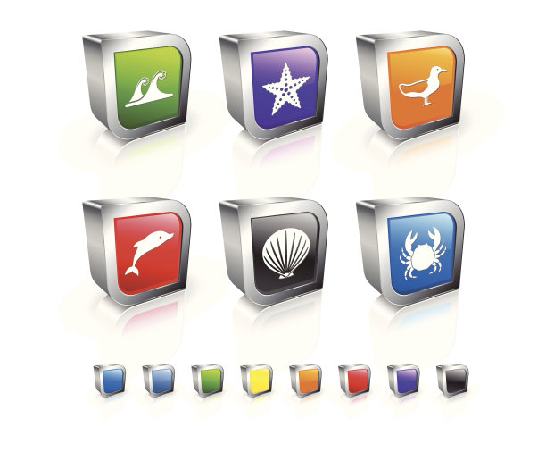 海滩和海洋生命版税免费矢量图标集图片下载