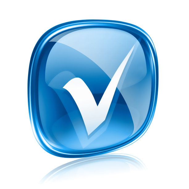 检查图标蓝色玻璃，孤立在白色背景。图片下载