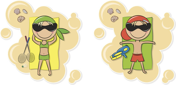 男孩和女孩在海滩上图片下载