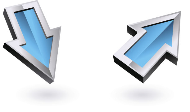 白色背景上的两个蓝色和银色箭头图片下载