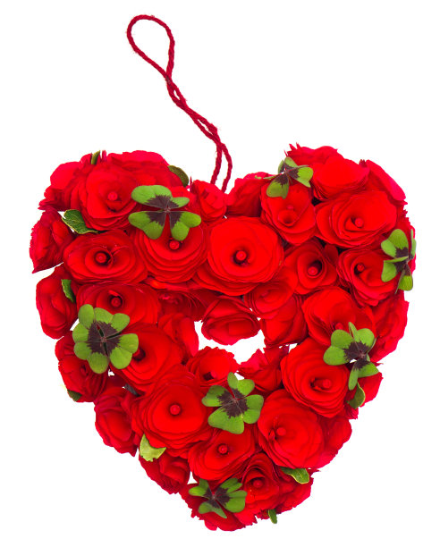 红心玫瑰和三叶草叶子图片下载