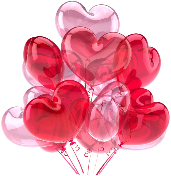 爱气球装饰成心形、红粉色图片下载