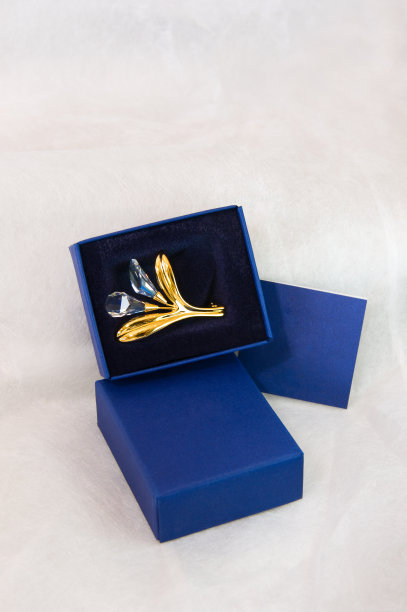 金蓝宝石花饰胸针，蓝盒子图片下载