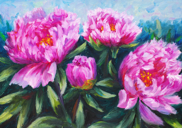 油画-盛开的牡丹图片下载