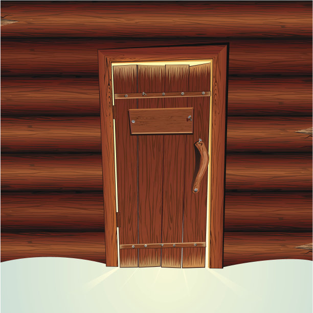 雪中的小木屋的门图片下载