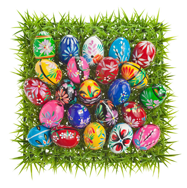 绿色草地上五颜六色的复活节彩蛋图片下载