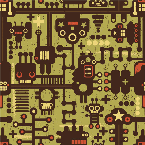 机器人和怪物在绿色。图片下载