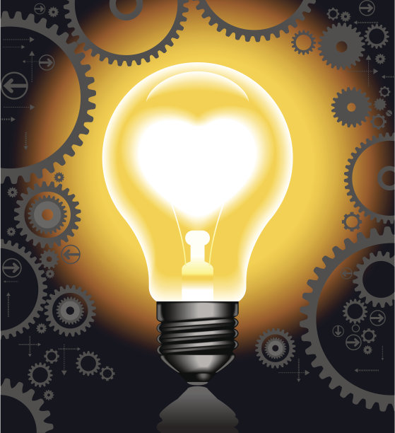 背景齿轮与灯和心图片下载