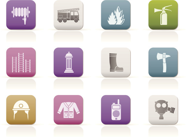 消防队和消防设备图标图片下载