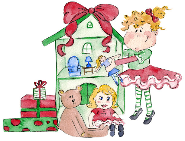 女孩和圣诞玩具图片下载