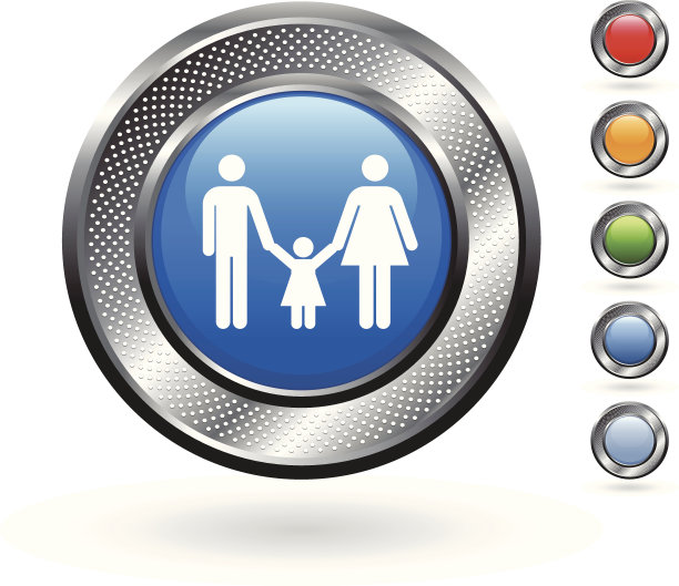 父母和一个子图标上的金属按钮图片下载