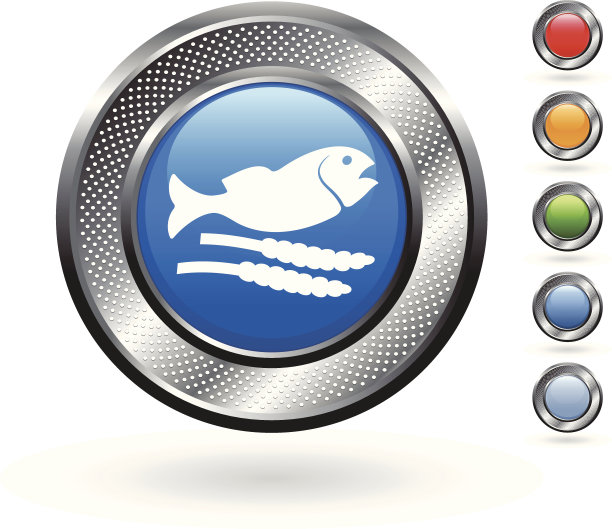 鱼盘版权免费矢量艺术上的金属按钮图片下载
