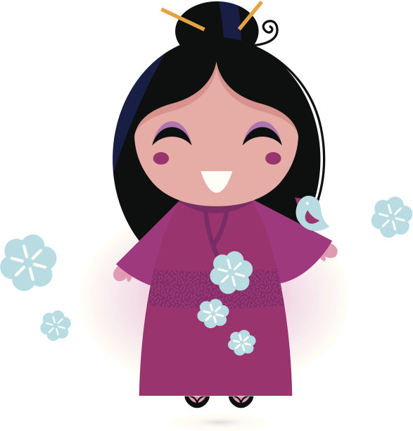 身穿粉色和服的艺伎，白色背景图片下载