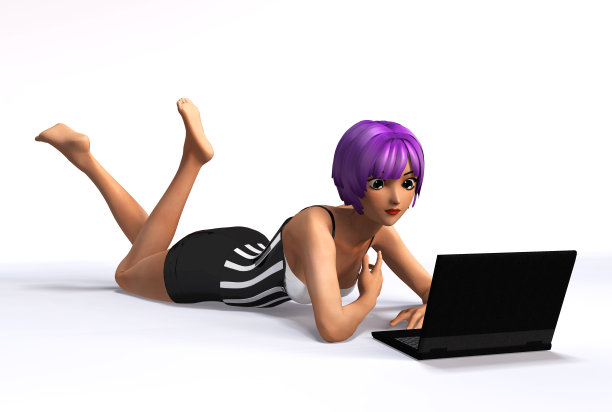 手提电脑女孩1图片下载