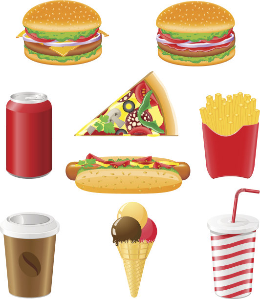 设置快餐矢量插图图标图片下载