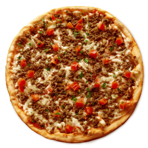 白色背景上有多种配料的披萨图片下载