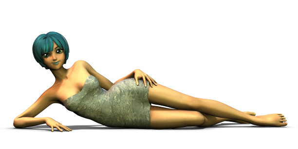 蓝色斜倚的女孩图片下载