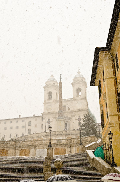 下雪的罗马-西班牙台阶图片下载