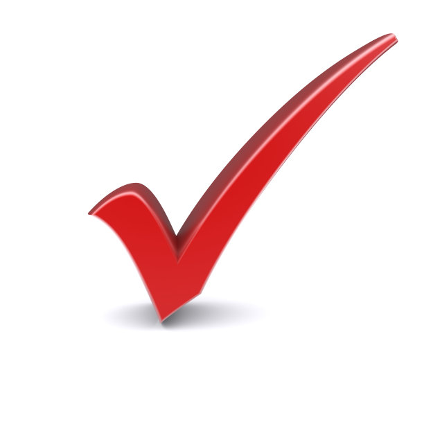 白色背景上的一个大的红色勾号素材图片