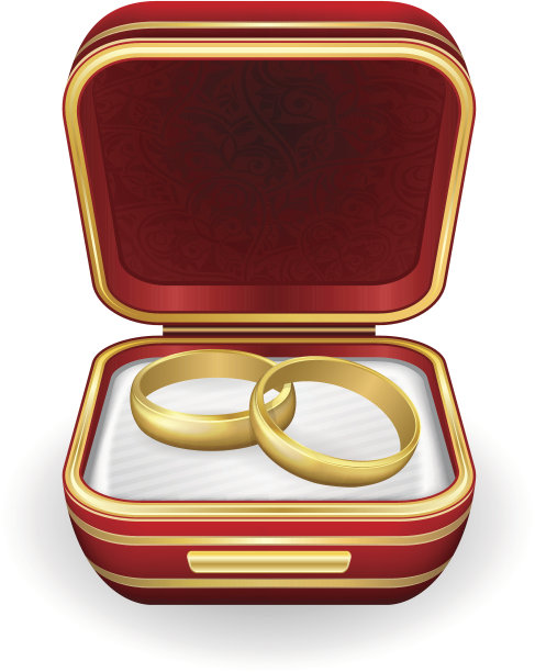 红盒子里的结婚金戒指图片下载