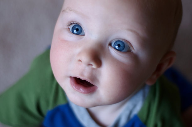 蹒跚学步的男孩惊奇地抬头看图片下载