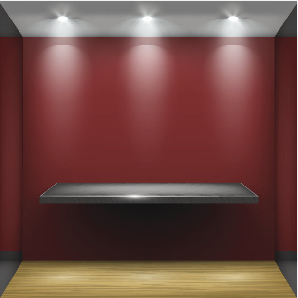 红色房间里空荡荡的钢架子，被探照灯照亮。图片下载