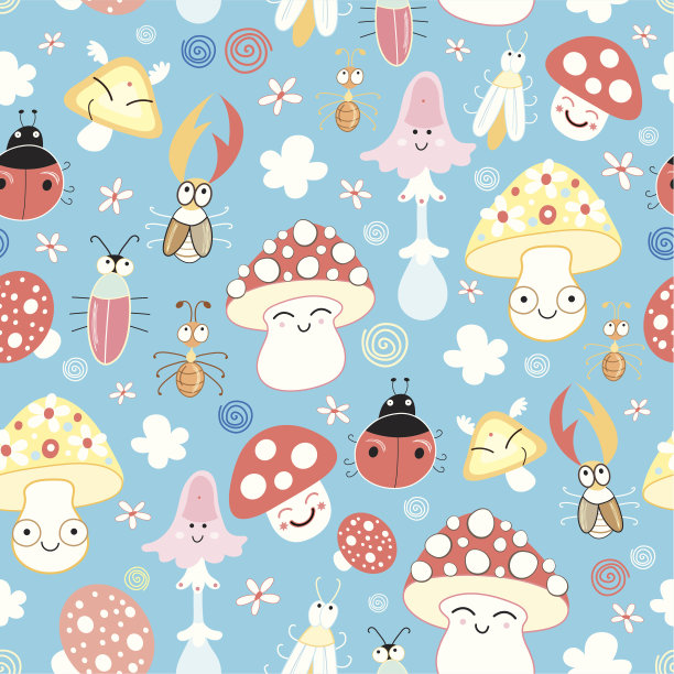 昆虫和蘑菇的图案图片下载