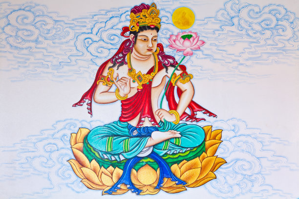 泰国中国寺庙墙壁上的佛像画图片下载