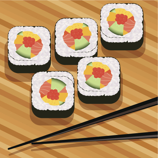 用竹席和筷子做寿司图片下载