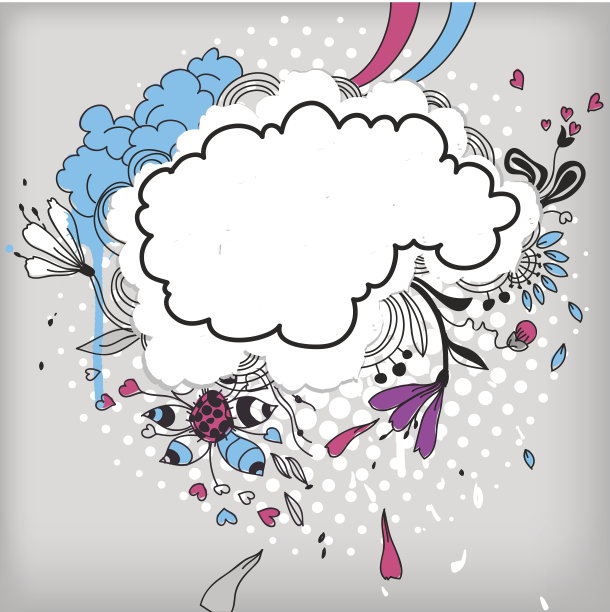 矢量框架与五颜六色的花和云图片下载