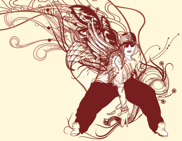 矢量插图的一个活跃的女孩与抽象的翅膀图片下载