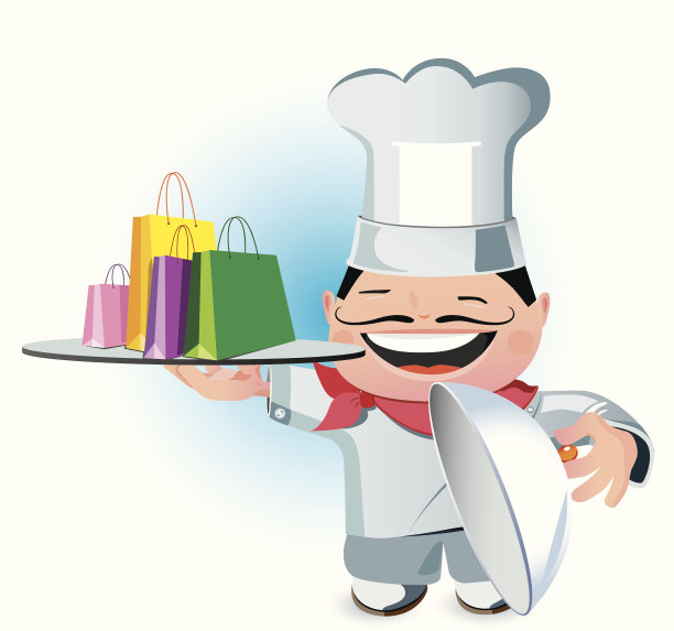 一个厨师拿着购物袋的插图图片下载