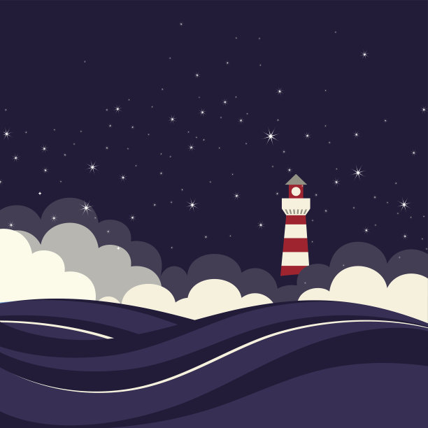 夜间海上的灯塔。图片下载