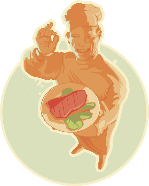 在橙色灯光下微笑的厨师素材图片