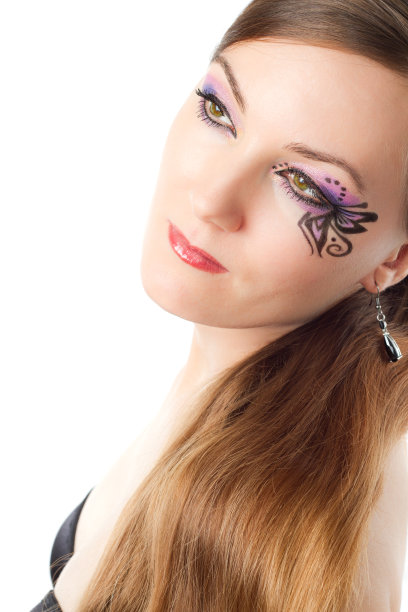 美丽的模特女人与创造性的化妆和身体艺术图片下载