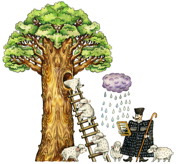 可爱的绵羊和牧羊人的插图图片下载