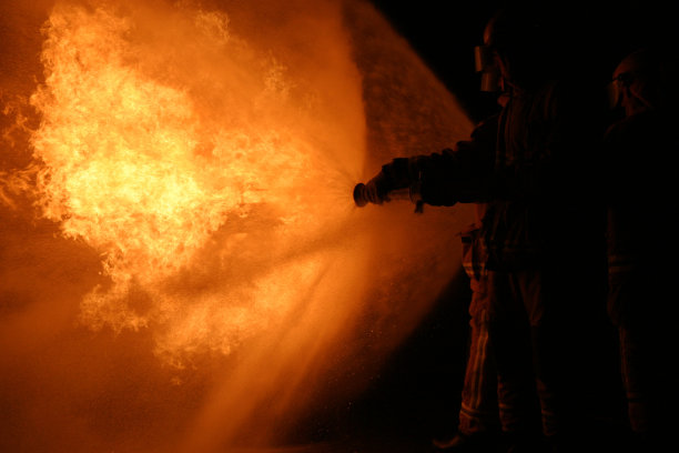 消防员灭火后视图图片下载