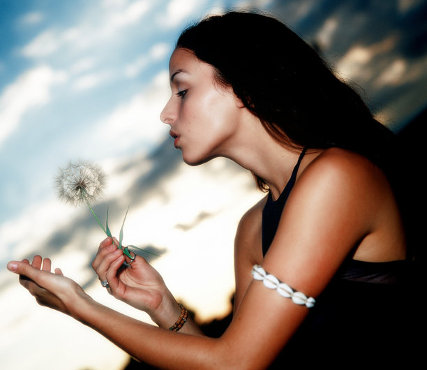 女人和蒲公英图片下载