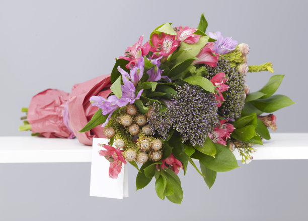 鲜花束，白色音符图片下载