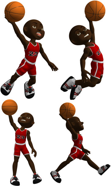 卡通男孩在4灌篮姿势- 3D渲染图片下载
