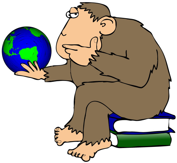 猿猴思考着地球仪图片下载