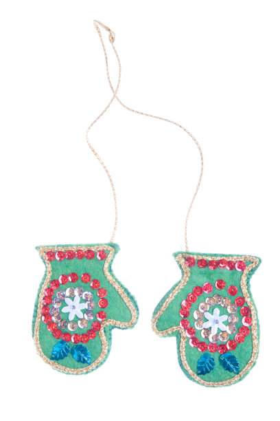 圣诞节装饰，感觉手套孤立在白色的背景图片下载