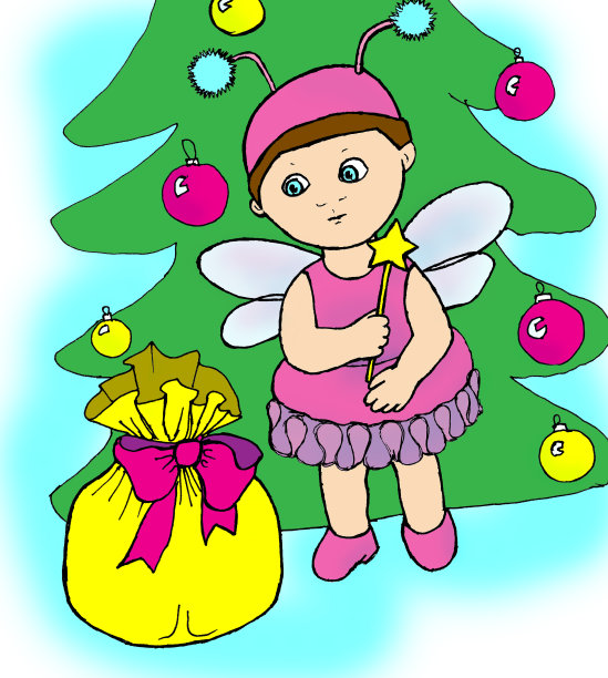 孩子在化装，圣诞树和礼物图片下载