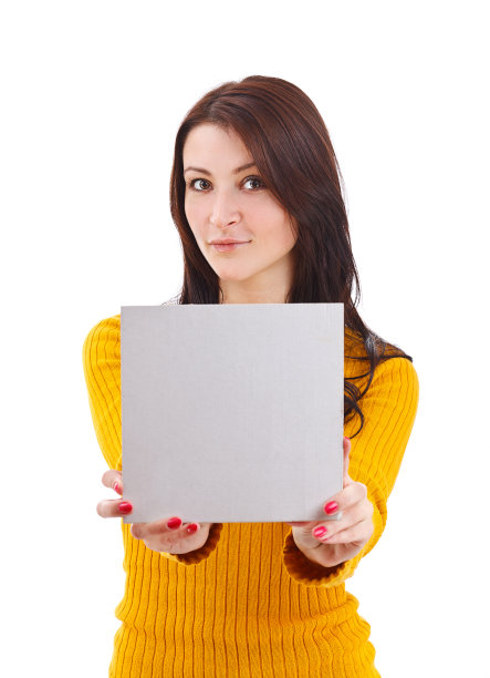 手持空白卡片的女人图片下载