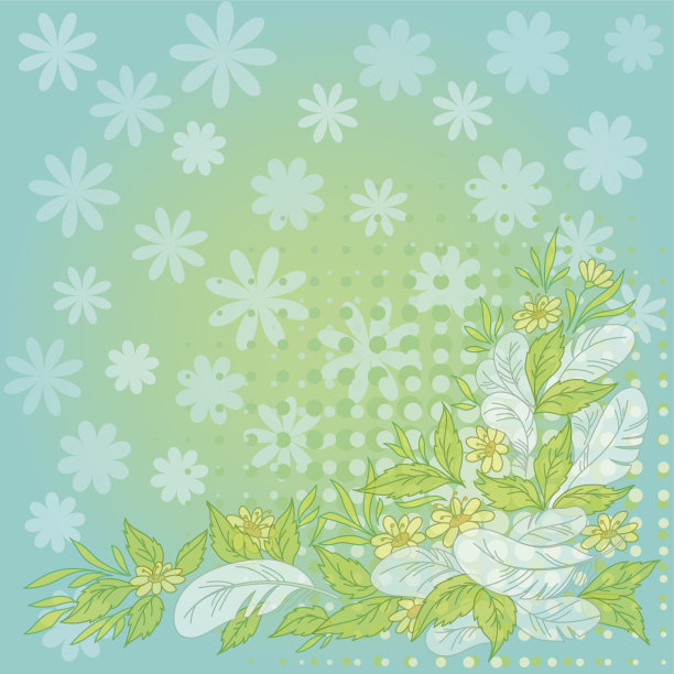 花，叶，羽毛上有蓝色和绿色图片下载