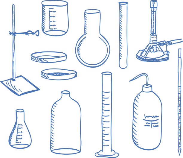化学实验室设备。手绘插图图片下载
